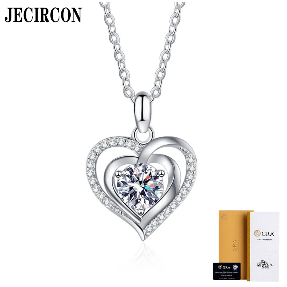 

JECIRCON S925 Silver Ocean Heart Necklace for Women Clavicle Chain Simple Light Luxury Design Double Heart Pendant Holiday Gift