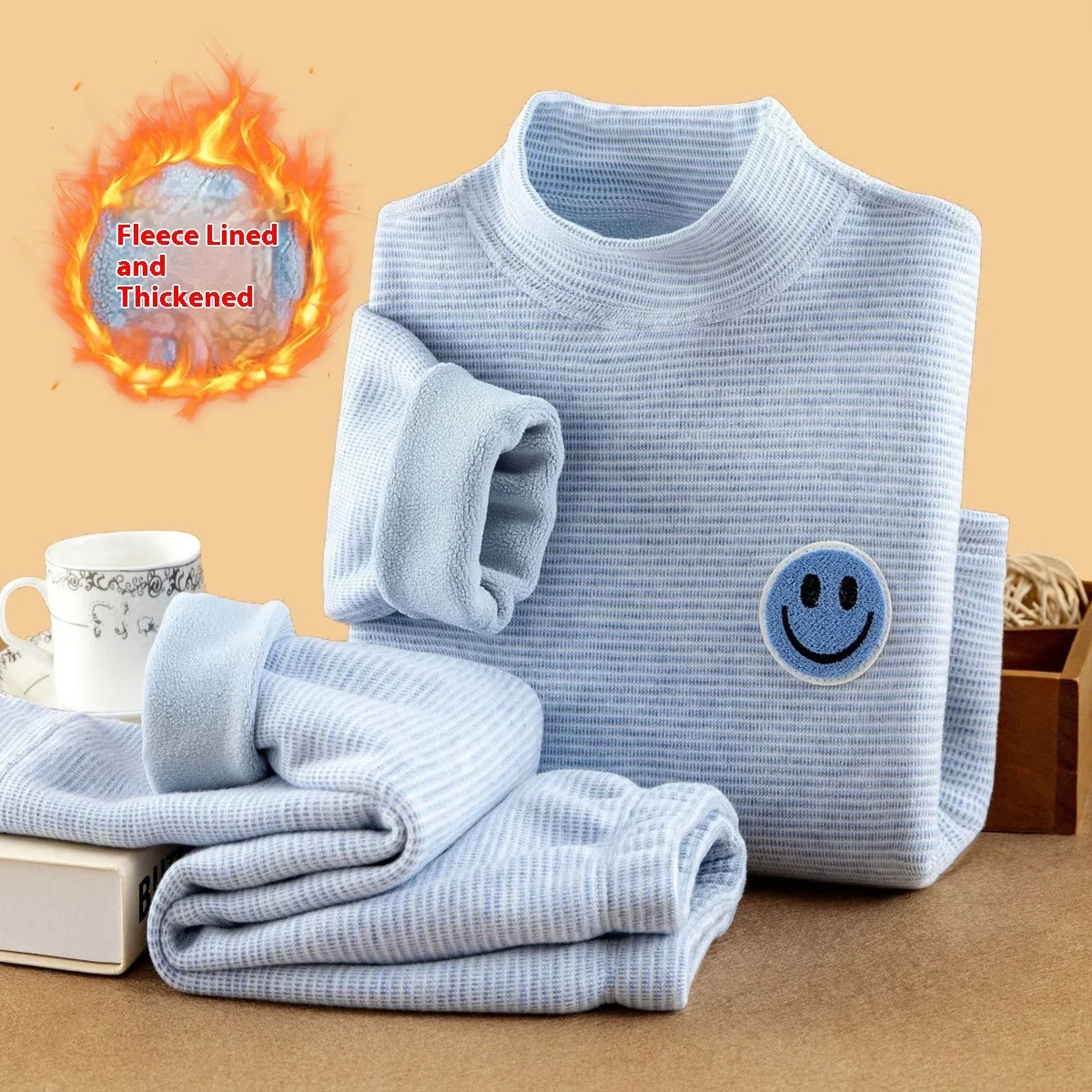 Pajamas Fleece Thick Kids Thermal Underwear Set A-Class Soft Warm Winter Base Layer Boys Girls Sleepwear Casual Teen Loungewear
