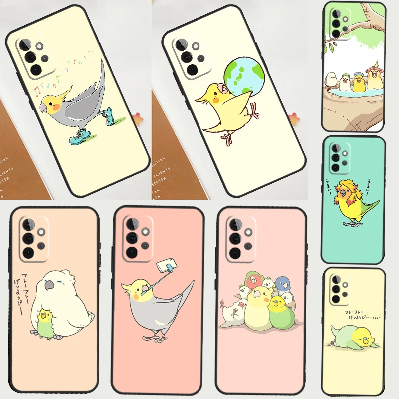 Chubby Cockatiel Parrot Bird Case For Samsung Galaxy A54 A34 A14 A53 A13 A33 A73 A12 A22 A32 A52 A52S A51 A71 A50 Cover Coque