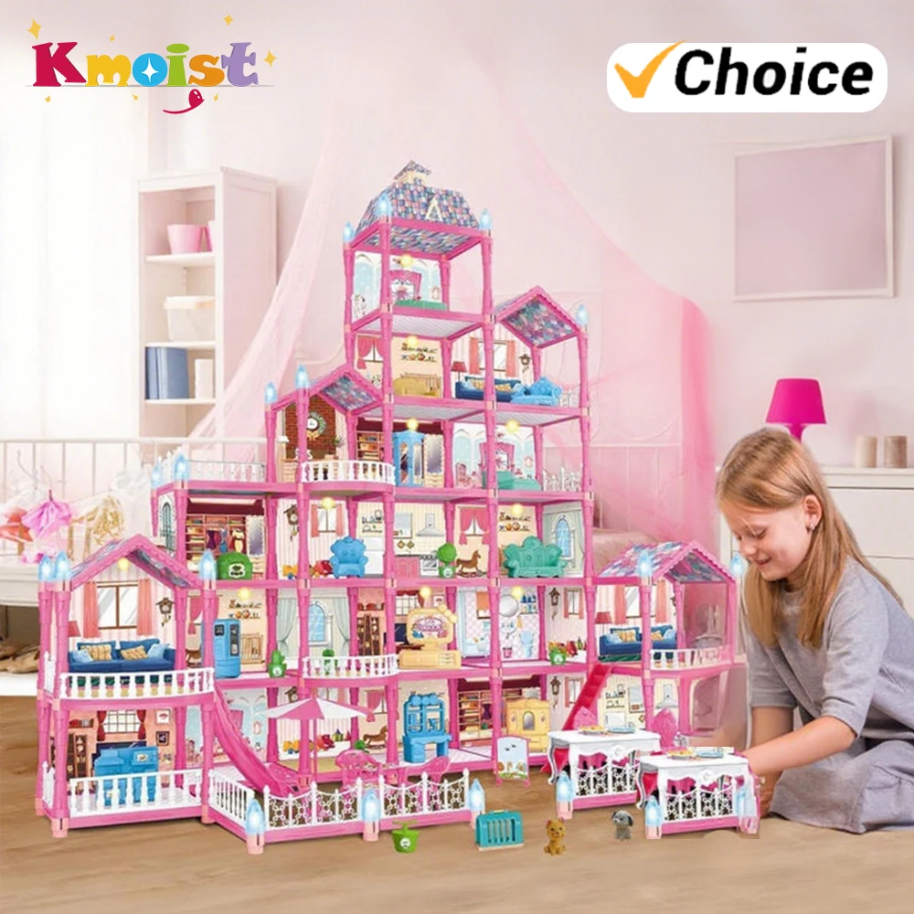 

Girls Princess Castle Doll House Pretend Play Toy Doll House Villa Patchwork Dream Furniture Home Doll House for Girl Xmas Gifts