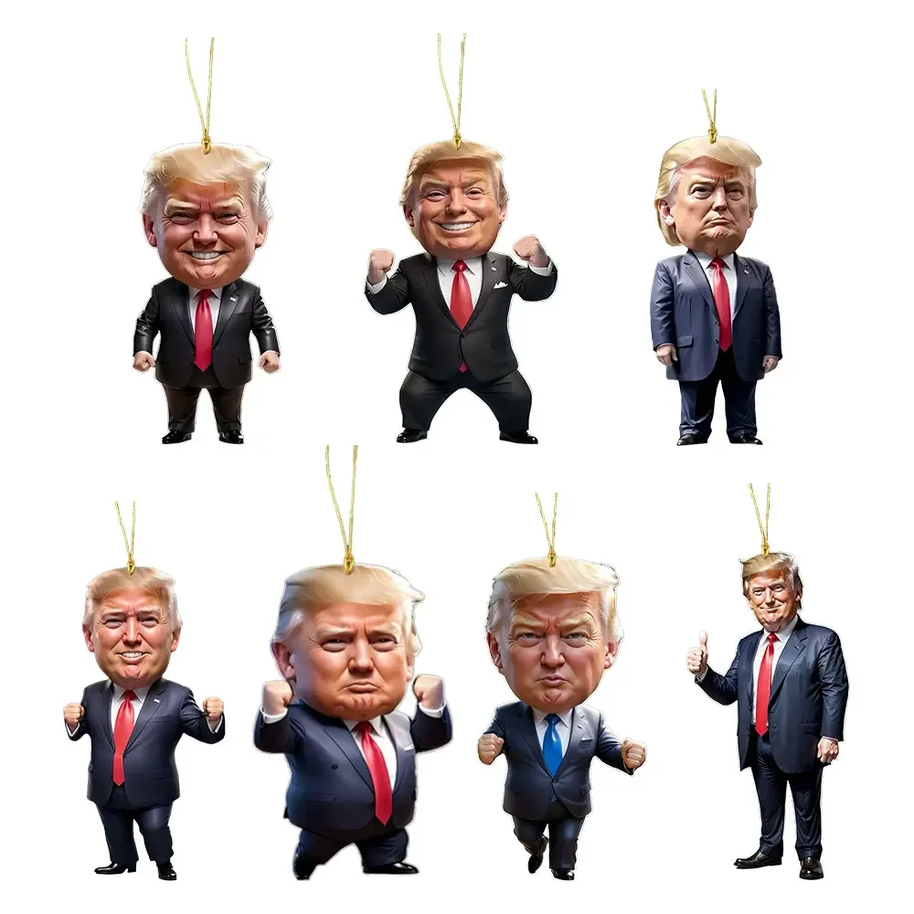 1Pc Trump Musk -Inspired Acrylic Christmas Decor Hanging Ornament Car and Tree Perfect Holiday Gift Funny Cartoon Pendants