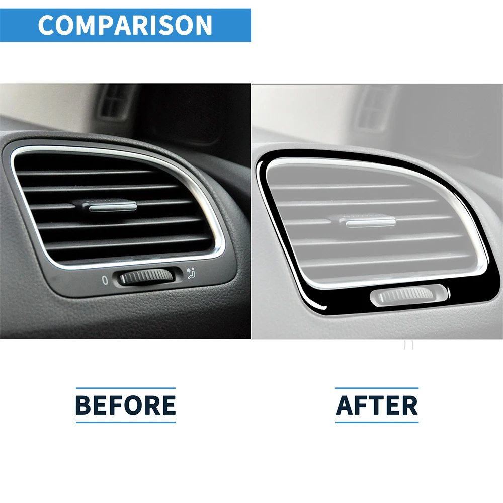 폭스바겐 골프 6 GTI R MK6 08-12 피아노 블랙 자동차 전면 양면 에어컨 배출구 프레임 스티커, 자동차 액세서리