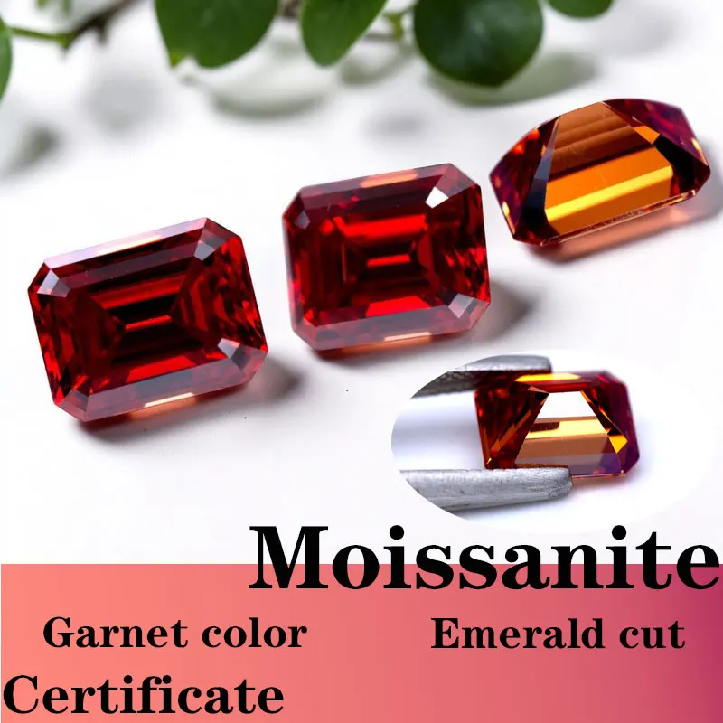 

Муассанит изумрудной огранки, гранатового цвета, с сертификатом, синтетические драгоценные камни, оптовая цена от производителя