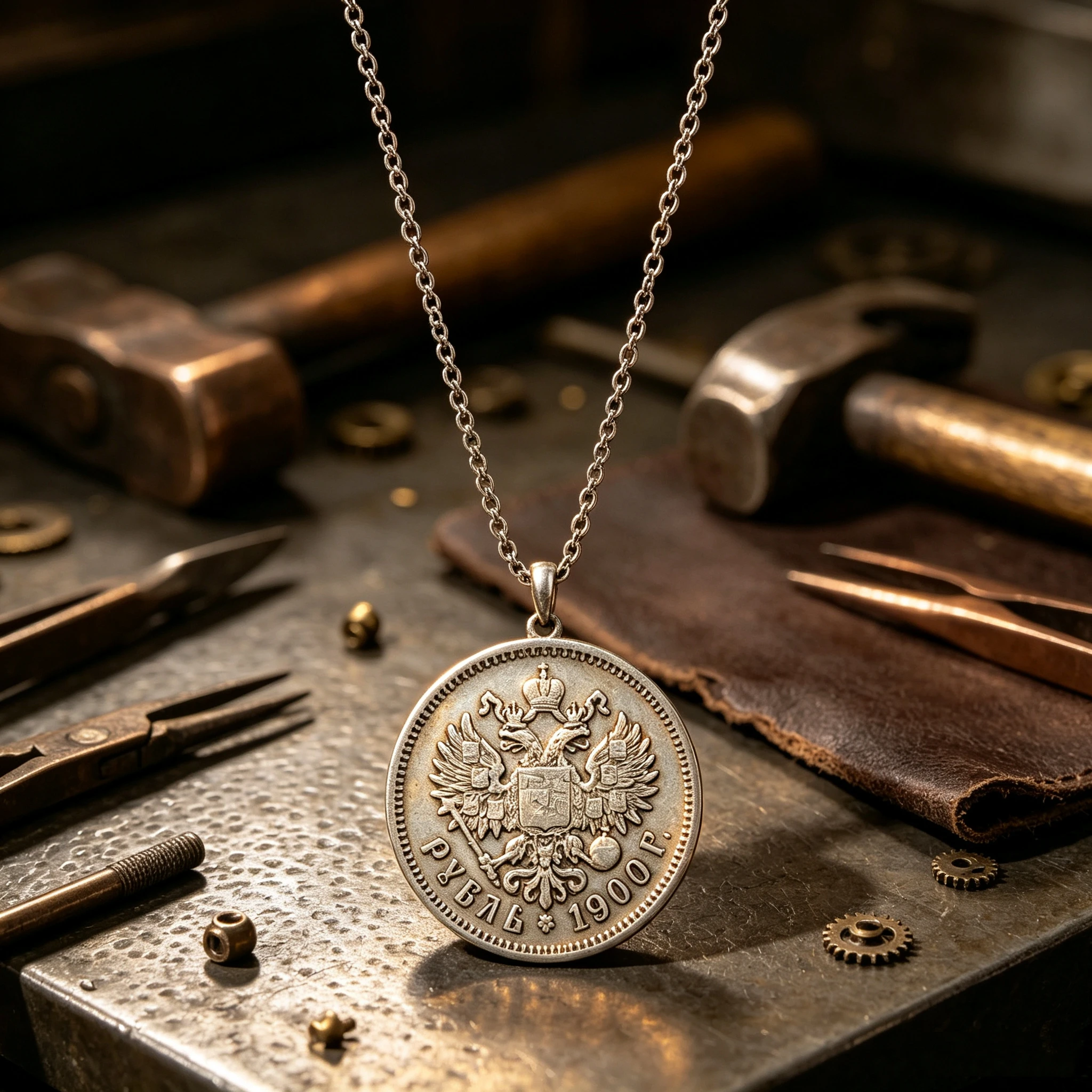 Pendant Chain Necklace Coin Russia Style 1901 1907 1913 1 Rouble Silver Plated Metal Collection For 33.7mm