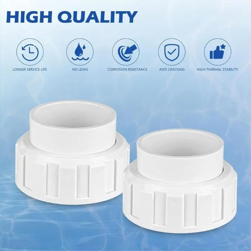 Backyard Pool Salt System Union Repair Set, PVC Threaded Chlorinator Fitting with Textured Grip and Sealing Washer, 2 Piece JOME