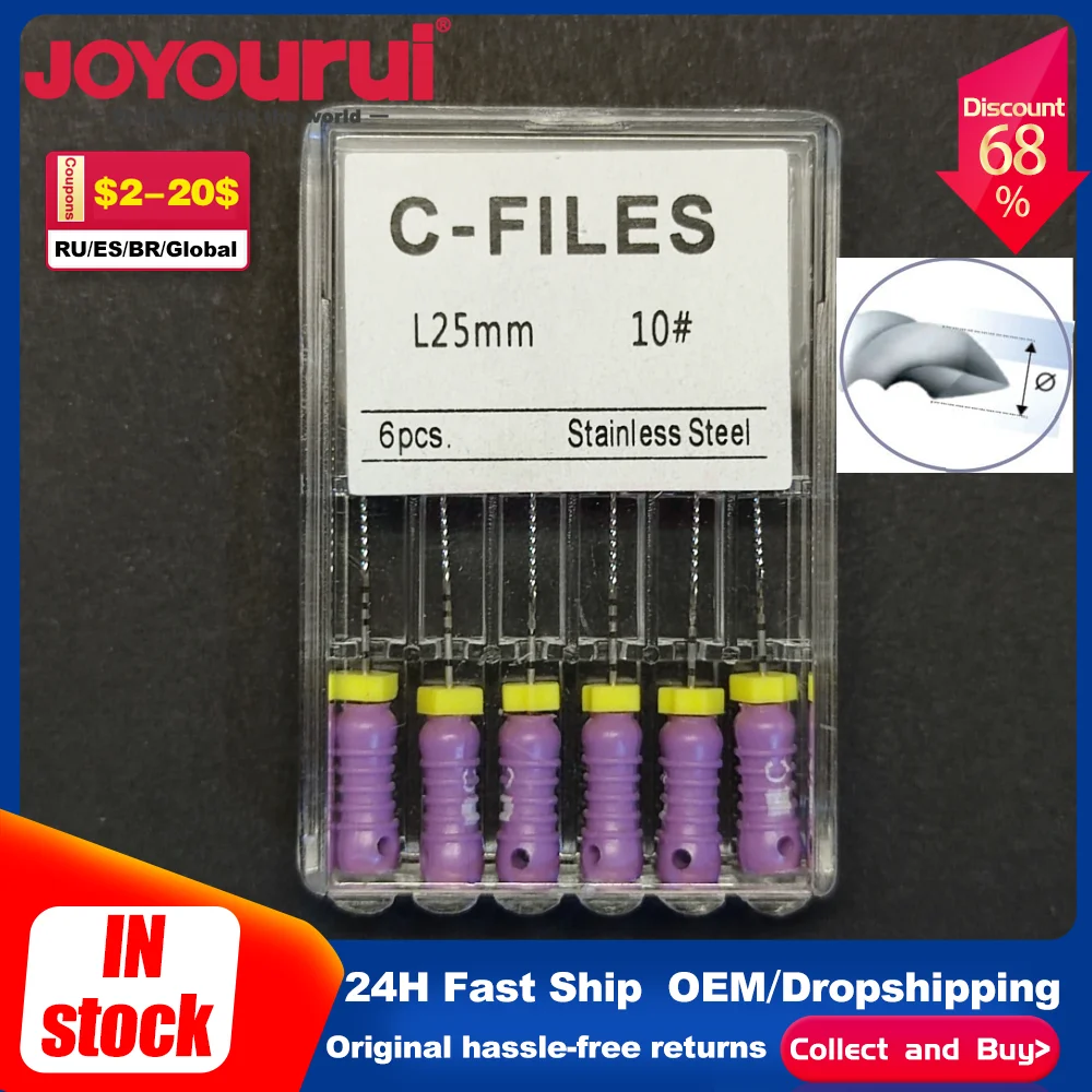 

Denspay 6pcs/Box Dental C File Endodontic Endo Root Canal Unclogging Stainless Steel Files 6# 8#10# 12.5# 15# Root Canal Files