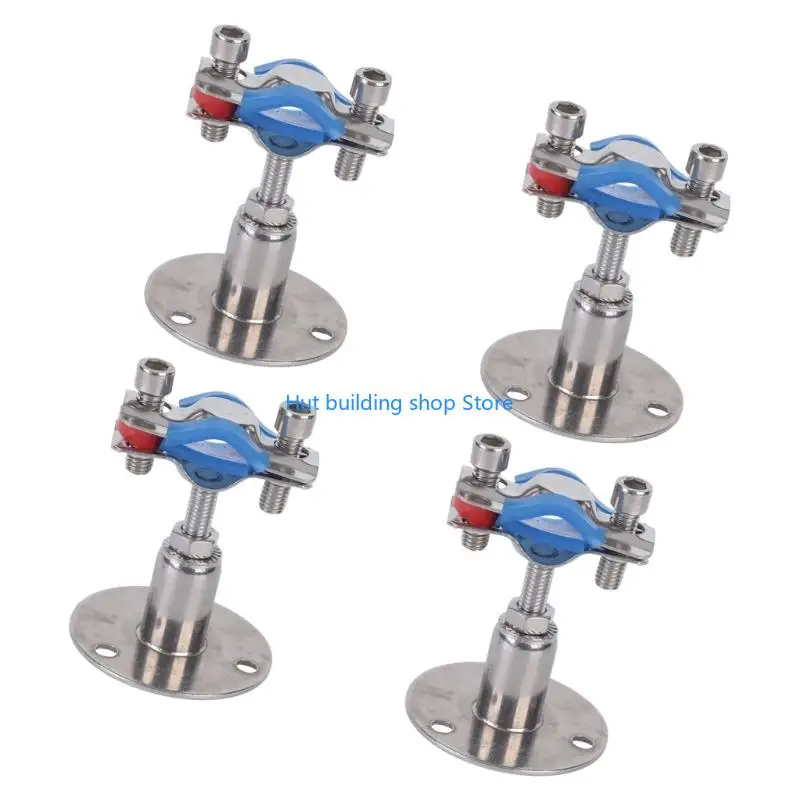 T21C Adjustable Pipe Mount Bracket for Support, 4 Pack Stainless Unit with Rubber Lined Contact for Organized Installations