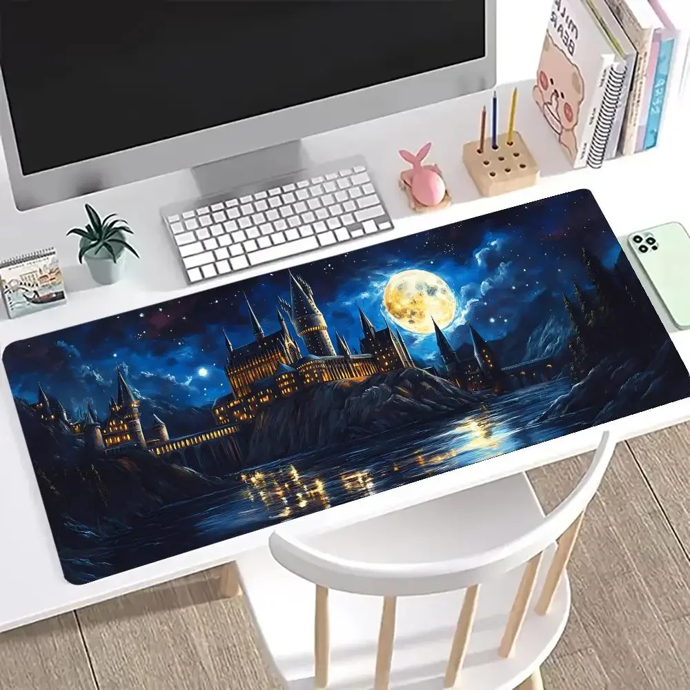 Castelo pintado a óleo mouse pad grande computador escritório jogo tapetes de mesa xxl borracha antiderrapante teclado de jogos mousepads longos almofadas de mesa