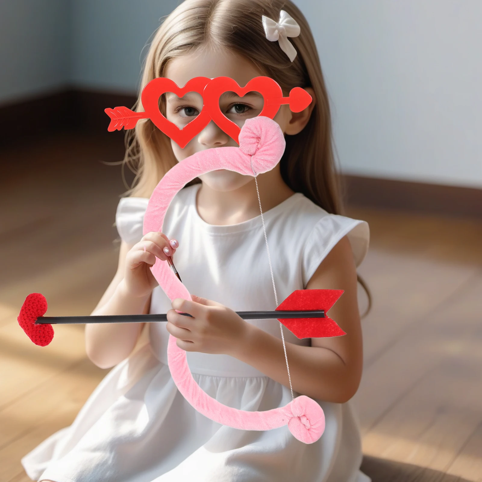 1 Zestaw Akcesoriów do Kostiumu Kupidyna na Walentynki Okulary w Kształcie Serca Łuk i Strzała Rekwizyty do Cosplay na Imprezę Kostium Kupidyna