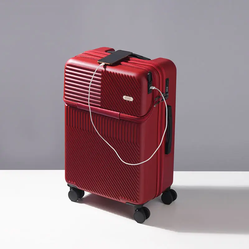 New 20 inch suitcase travel luggage front open box with USB charging port suitcase small boarding box carry on trolley luggage