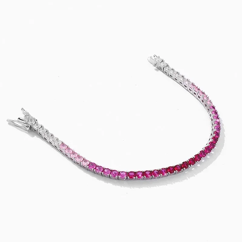 EWYA 2025 الأصلي كامل S925 3 مللي متر الأحمر الزركون سوار للتنس المرأة التدرج الفضة البحر الأزرق عالية الكربون الأحجار الكريمة سلسلة سوار #2