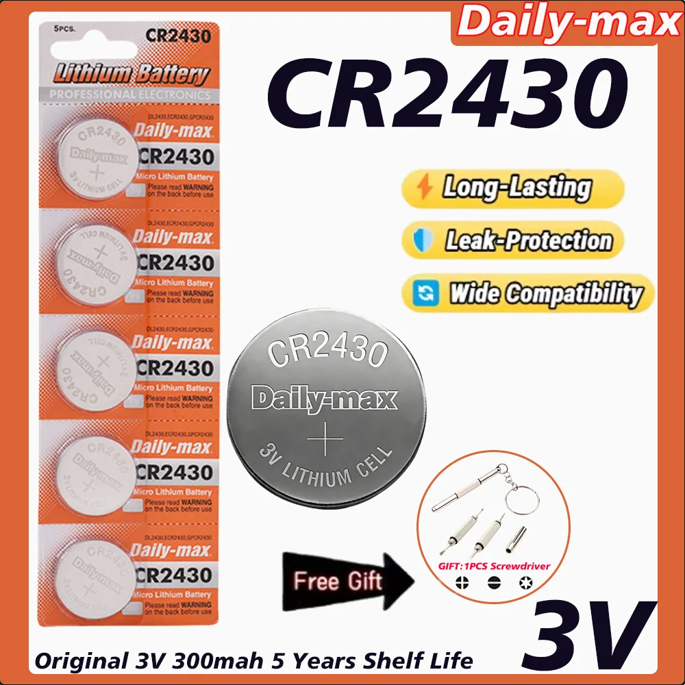 CR2430 3V Lithium Coin Cell Batteries, Suitable for Electronic Scales, Electric Lights, Car Keys, CR 2430 DL2430 BR2430 300mAh