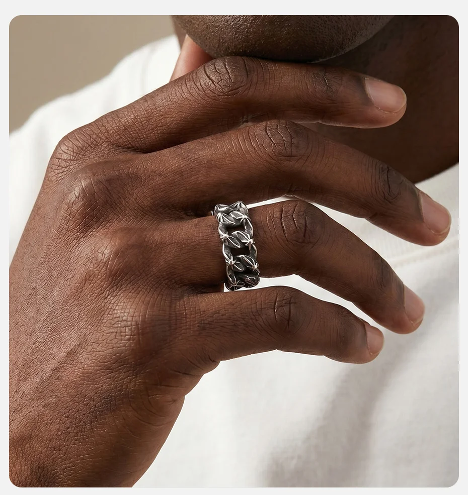Vnox Edelstahl 9mm Kubanische Gliederkette Ring, Silberfarben Vintage Kettenband für Männer und Jungen, Punk Hip-Hop Schmuck Geschenke, Größe 7-11 – Detail 3