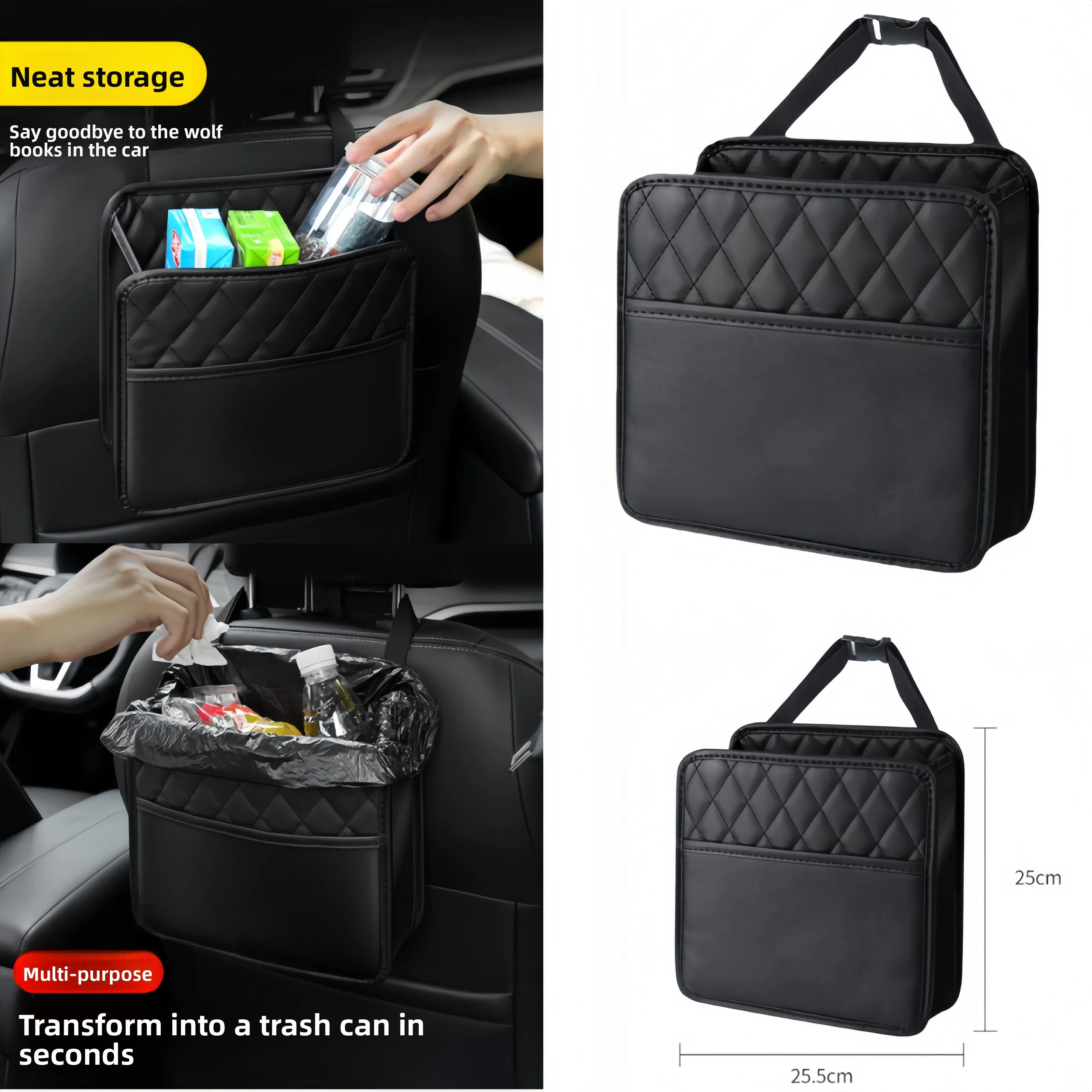 Organizer Universale per Sedile Auto in Pelle PU, Borsa Portaoggetti Multi-Tasca Impermeabile con Porta Fazzoletti, Porta Bicchieri e Tasca per Rifiuti