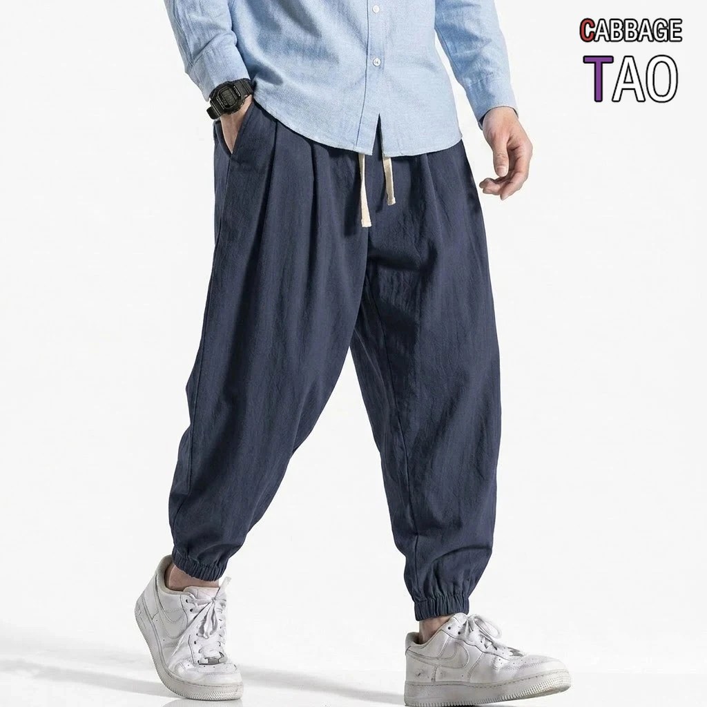 Mens Cotton Linen Trousers Spring Summer Loose Baggy Pants Casual Streetwear Bottoms for Beach Holiday Hiking Gym and Daily Wear