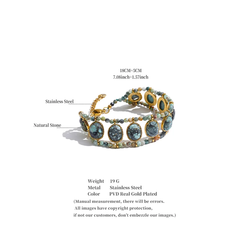 Yhpup Edelstahl-Armband mit natürlichen Türkis-Steinen, grünen Edelsteinperlen, handgefertigter Schmuck im Südwesten-Stil – Detail 1
