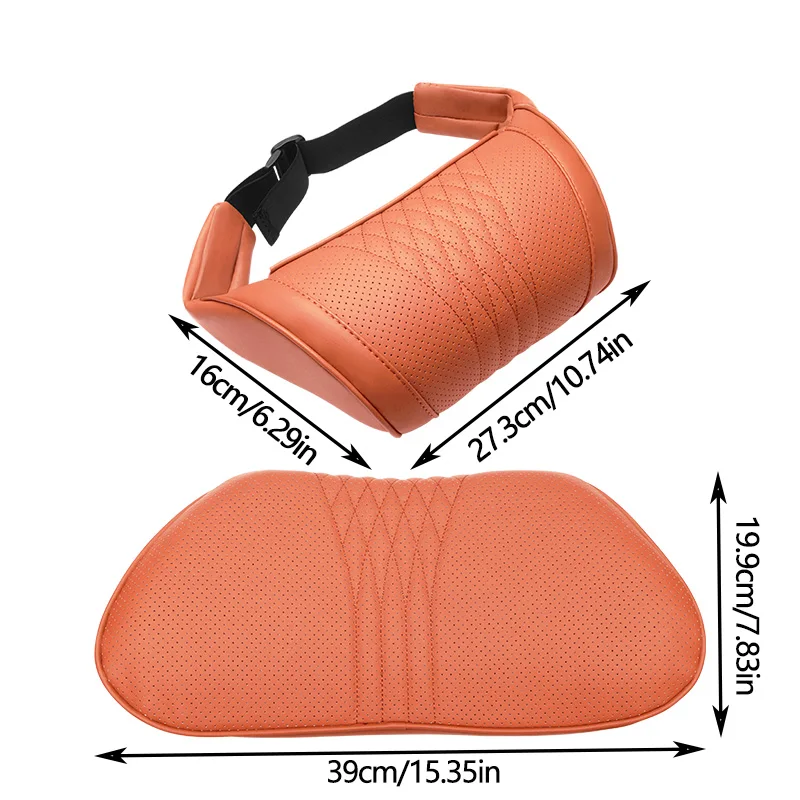 Perforated Breathable Microfiber Leather Car Headrest & Lumbar Support Set, Memory Foam Neck Pillow Auto Waist Cushion