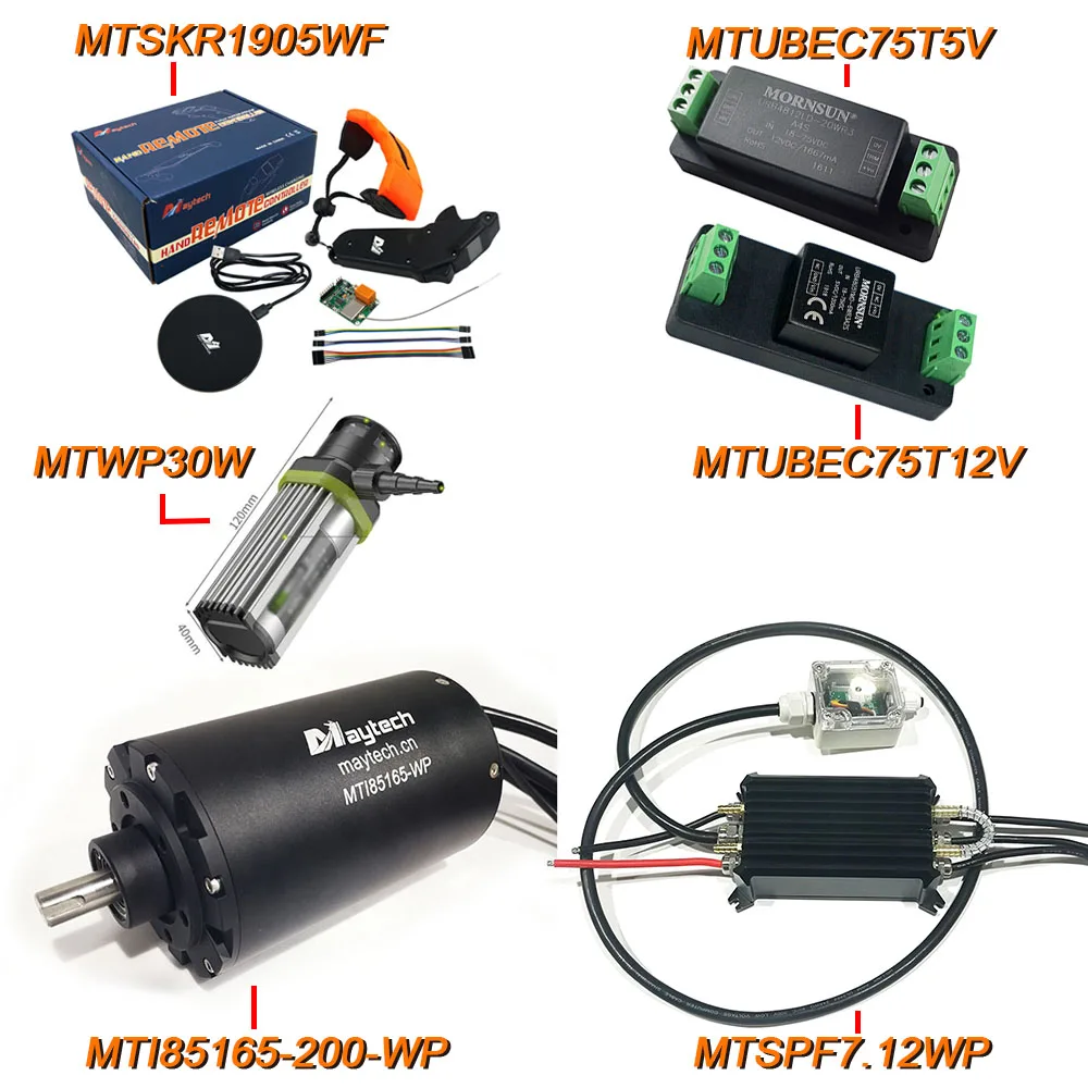 Maytech Waterproof VESC Controller 200A V75 Based & 120KV 200KV Brushless Motor with Watercooled & Water Pump 12V for Hydrofoil 