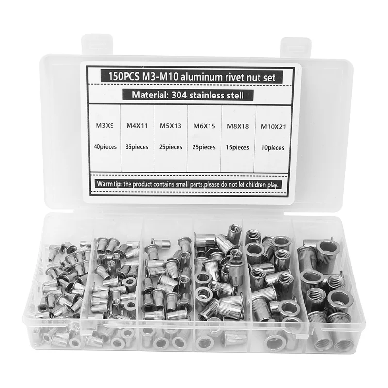 150Pcs M3-M10 Rivet Nut 304 Stainless Steel For Fastening Piece Hardware Supplies