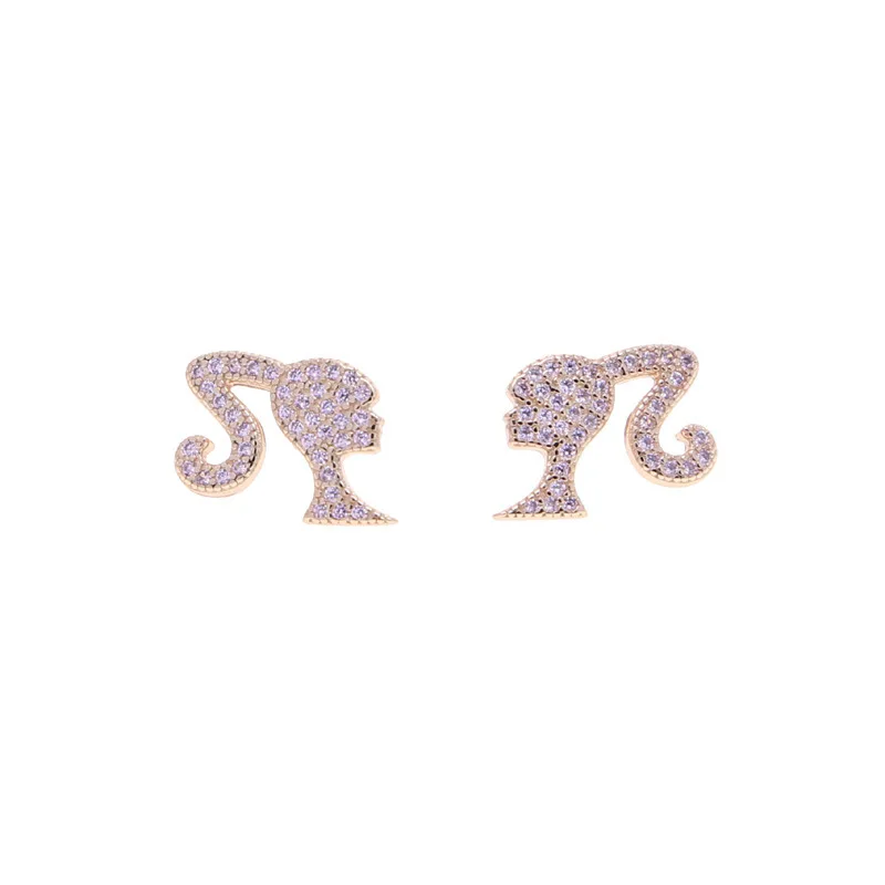 Fashion Barbie Earrings Pink Charm Zircon Decoration Ear Pendants Jewelry Women Earrings Girls Holiday Gifts