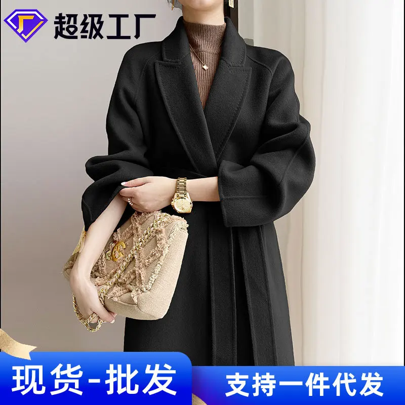 Age Reducing Double-Sided Cashmere Sweater Women's Long Style New Season Woolen Jacket Double-Sided Woolen High-End