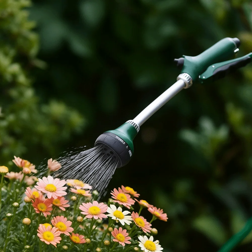 

Long Handle Garden Hose Spray Showerhead Comfortable Grip 5 Spray Patterns Adjustable Spray Nozzle Rubberized Grip