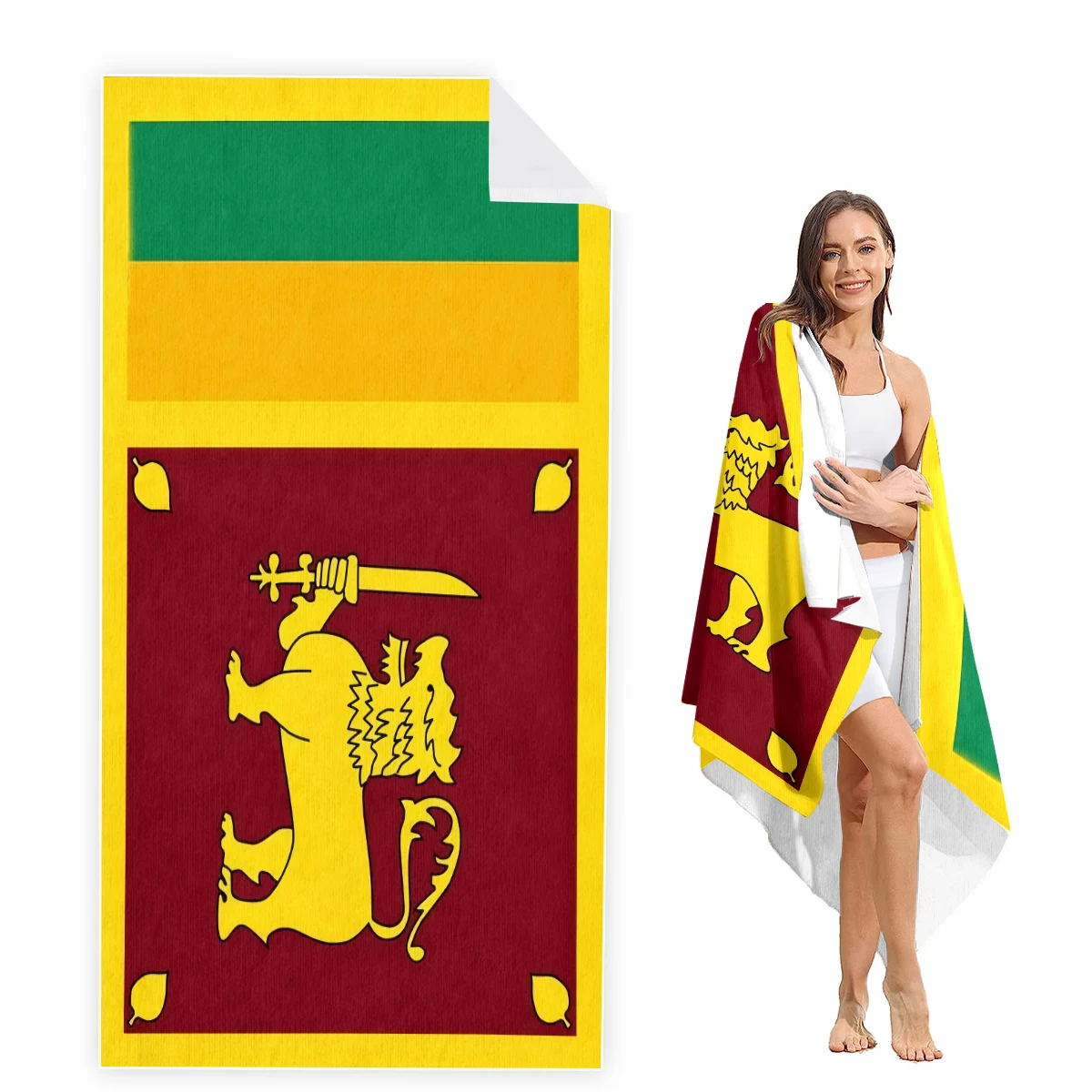 Sri Lanka Flag Beach Towel Oversized, Super Absorbent Sand Free Thick Microfiber Beach Towel,Beach Towels for Kids