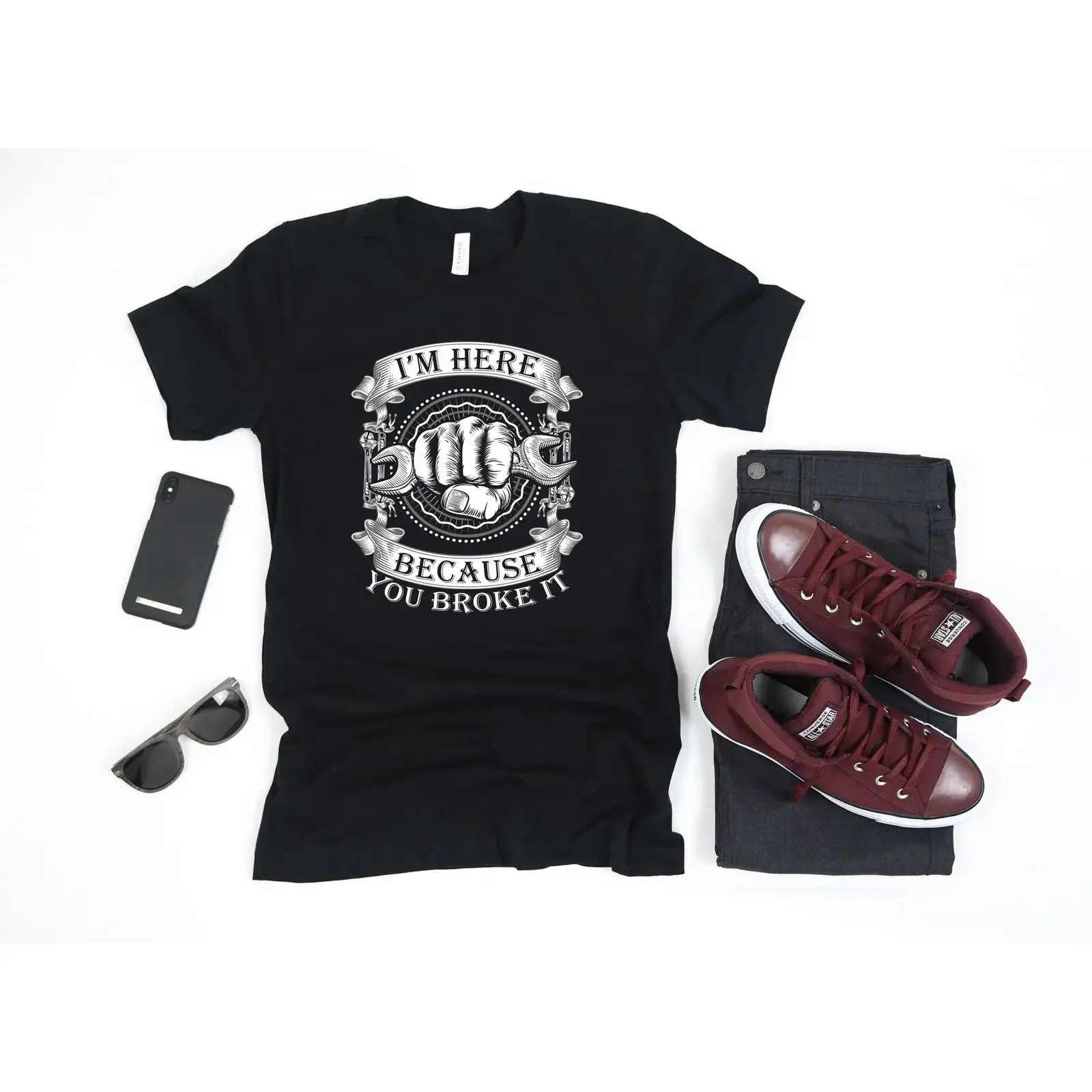 I'm Here Because You Broke It Funny Car Mechanic T Shirt Handyman Casual Tops Fathers Day For Repair Workers vintage Washed
