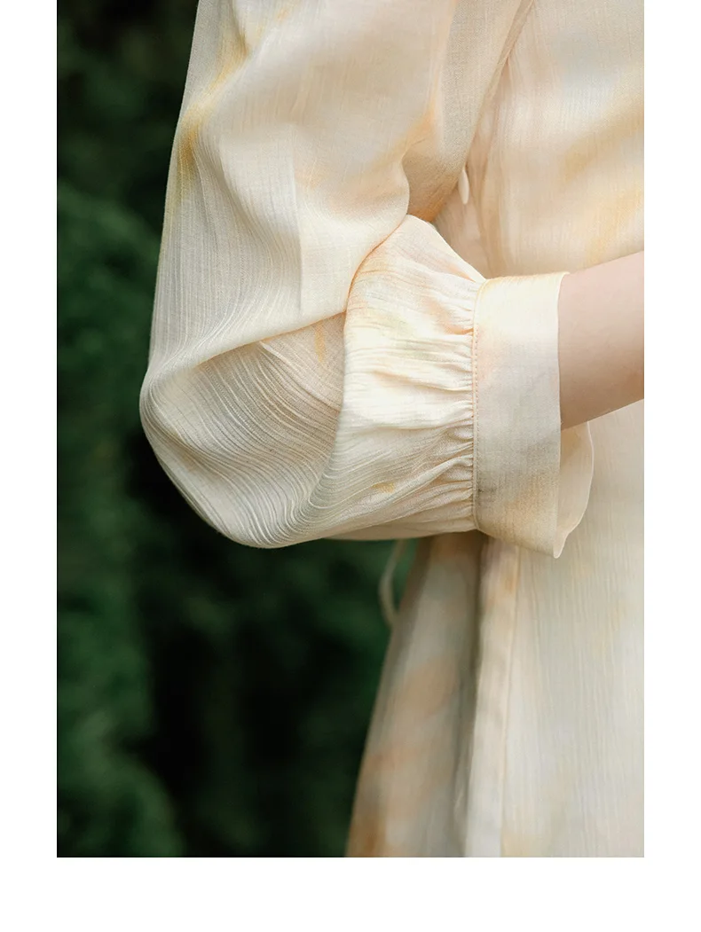 OLrain Autunno Dress Ladies 2025 Stile francese Elegante stampa Abiti lunghi Hollow Lace-Up Abito con spacco in vita Donna O24XL90335