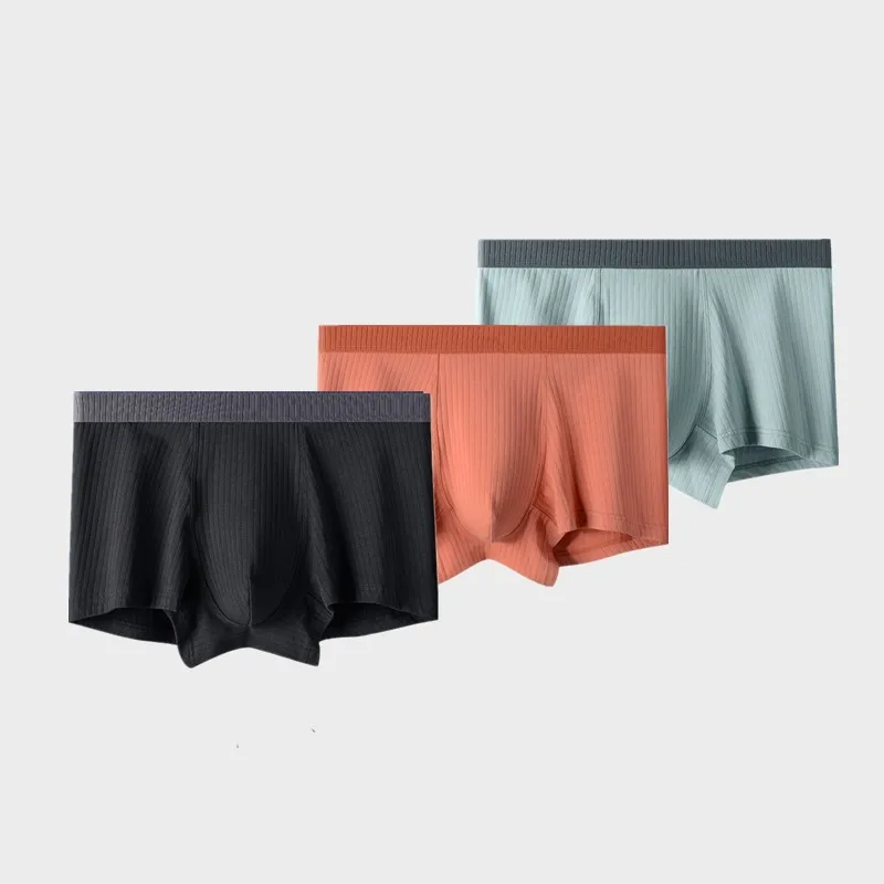 ملابس داخلية رجالية من القطن بلون سادة من BOWEYLUN مريحة ومسامية متوسطة الخصر للرجال