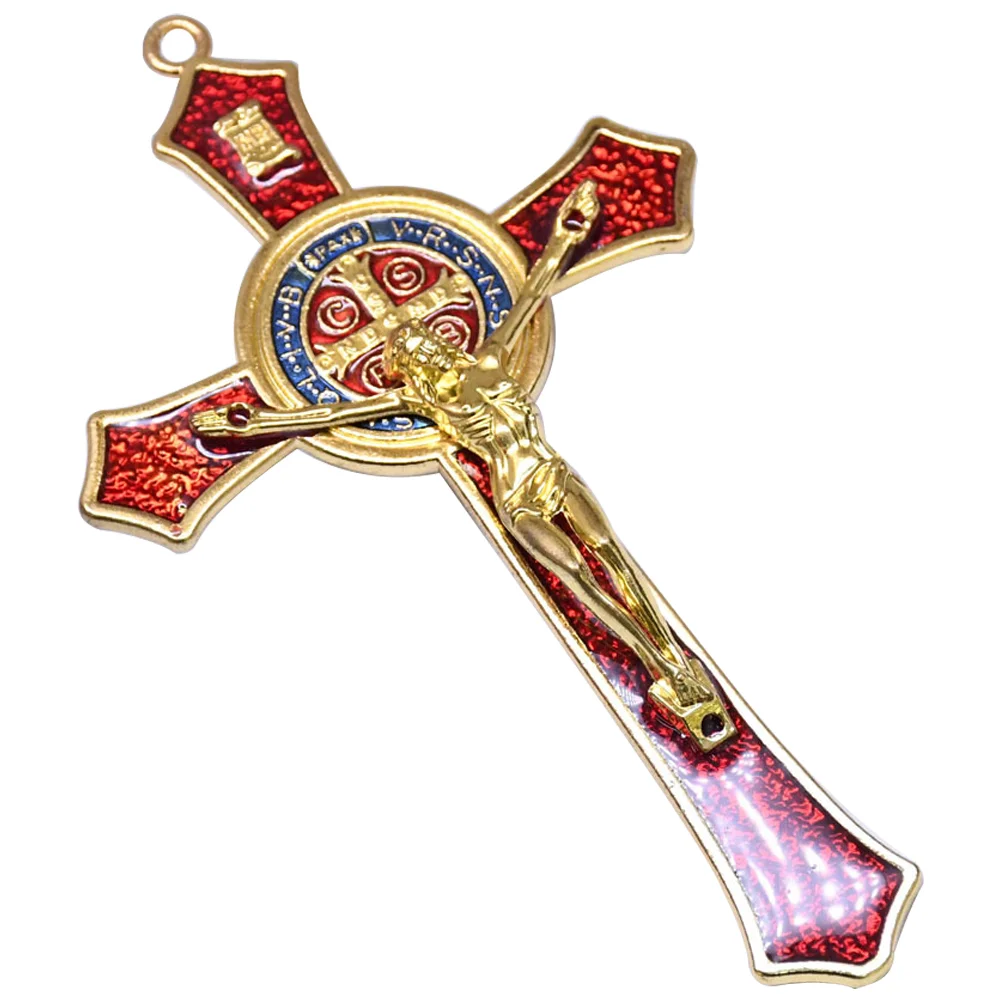 Ornament Gold Electric Metal Drip Oil Cross Prayer Decoration Supplies (red) Household Adornments Manual Theme Party For Home