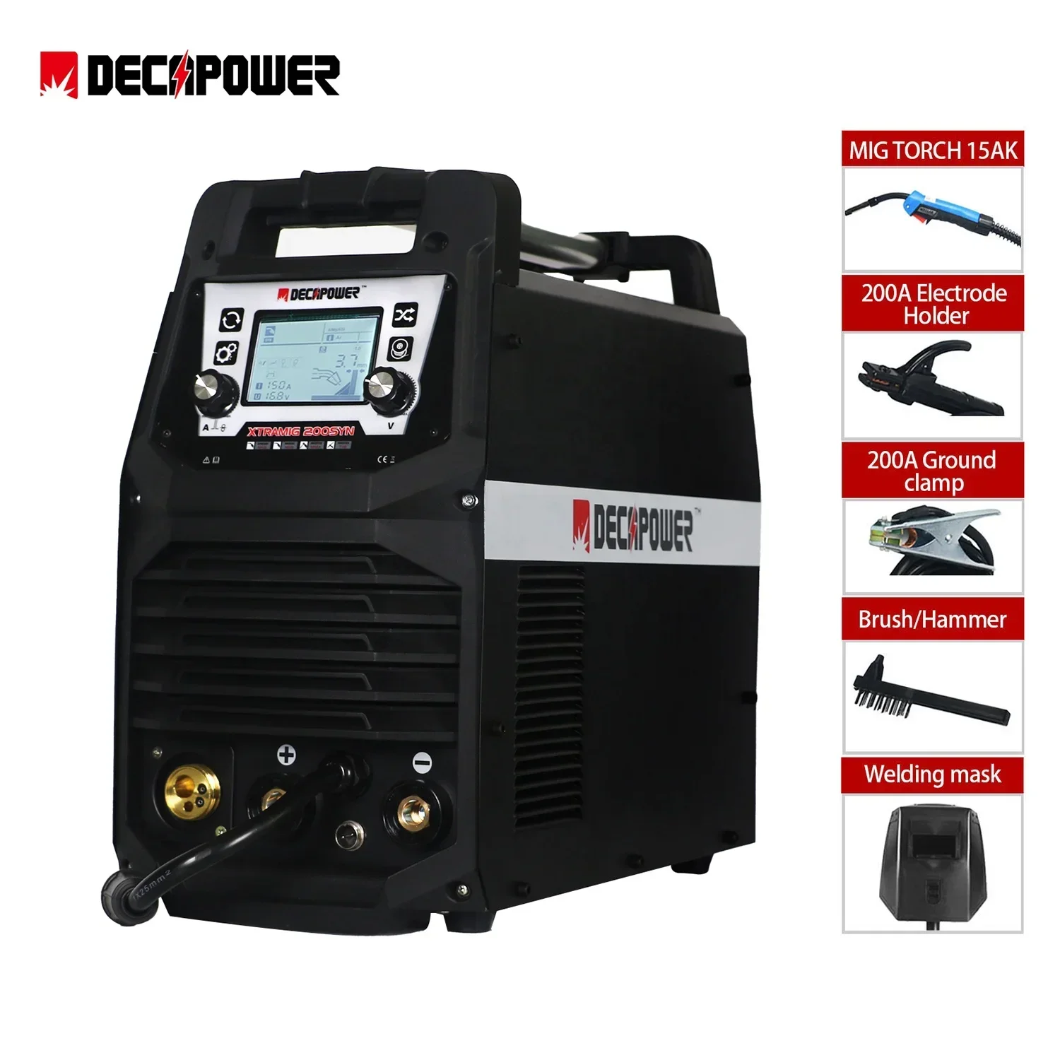 DECAPOWER NO GAS FLUX WIRE INVERTER WELDER XTRAMIG 200 GASLESS MIG WELDING MACHINE