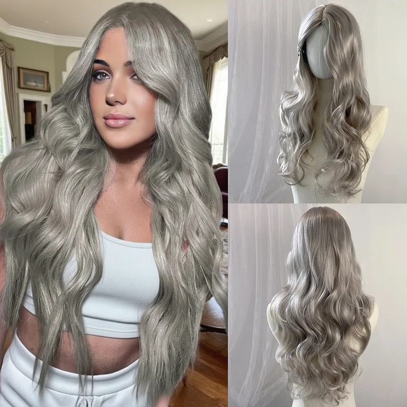 

Длинные кудрявые волосы с пробором посередине, объемные, для женщин, в европейском и американском стиле, парик из волнистого синтетического волокна.