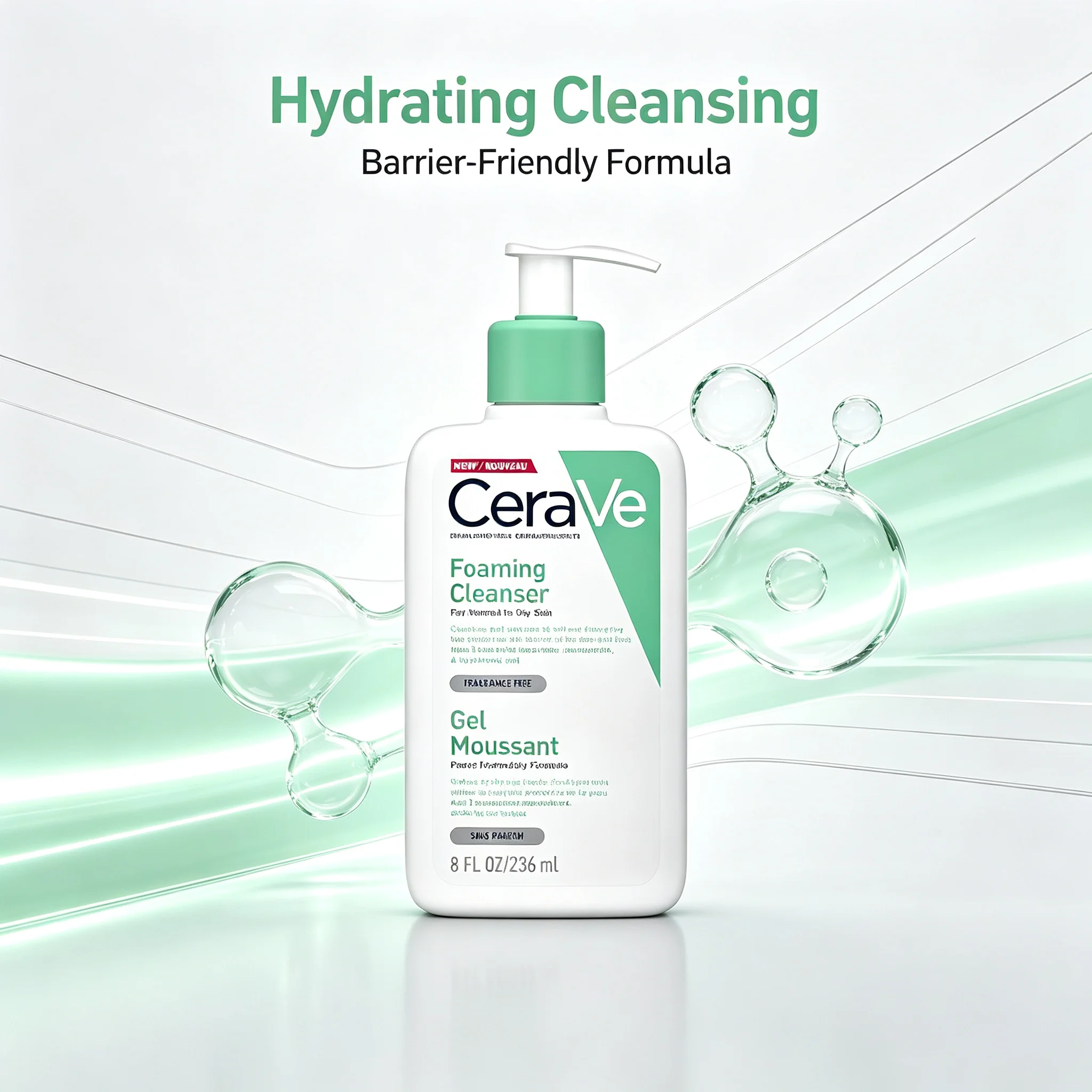 CeraVe Hydrating Foaming Facial Cleanser, Fragrance Free Gel Moussant, Gentle Daily Cleanse for Normal to Oily Skin