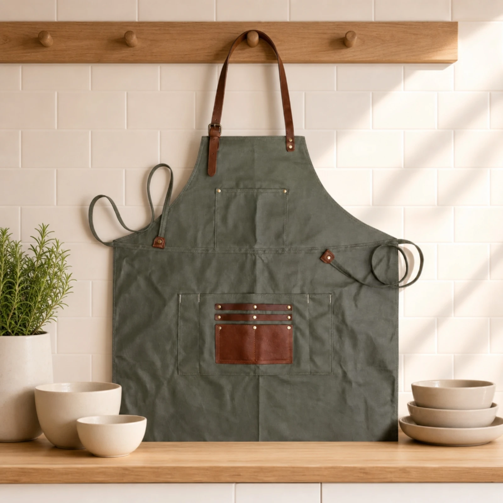 ผ้ากันเปื้อนแบบมีสายหนัง ผ้ากั - Woodworking Apron บทวิจารณ์และราคา