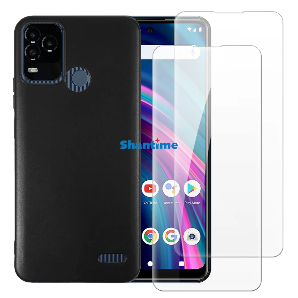 Soft Case + 2 Pack Tempered Glass Screen Protectors for BLU G71+, G71 Plus Full-Body Protection