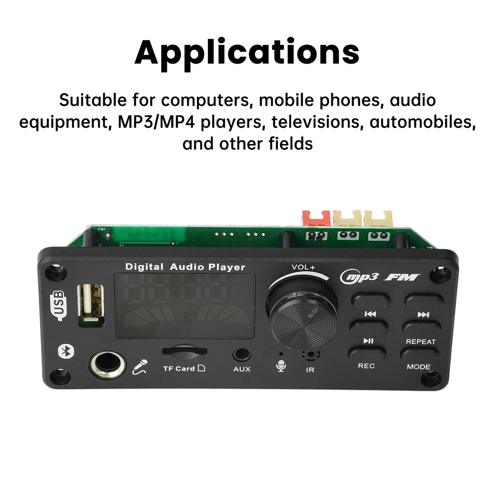 Bluetooth Audio Decoder Board FM Modulator For Car 2x50W Power Amplifier With MP3 USB TF Recording and Wide FM 87.5-107.5MHz