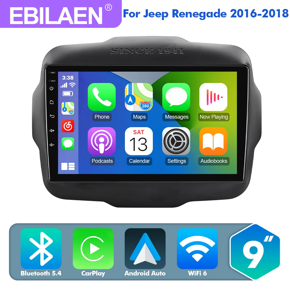 8+256GB Android 13.0 Car Radio Multimedia For Jeep Renegade 2016 - 2020 GPS Navi GPS Navigation DSP Carplay BT 2Din DVD