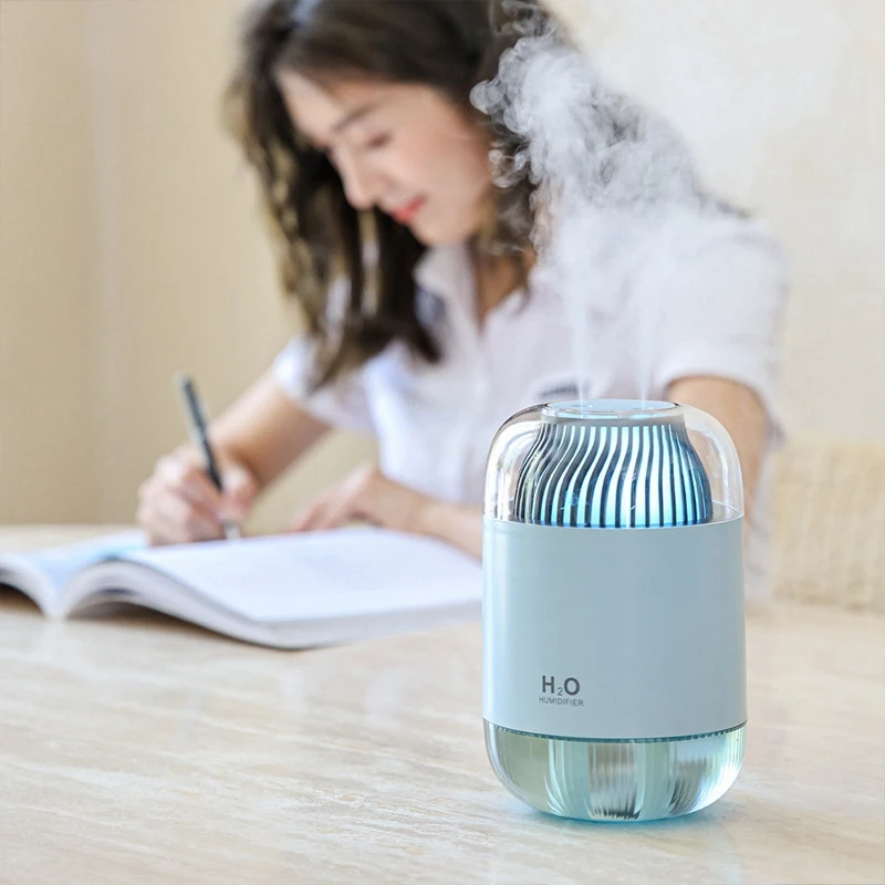 Humidificador recargable de 1000ML, humidificadores de doble pulverización con luz nocturna, 4 modos de niebla, humidificador de aire para el hogar y la Oficina