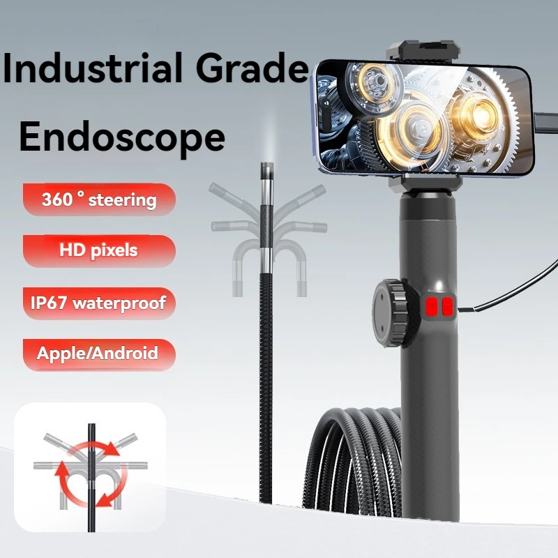 Two-Way 360° Articulating Borescope with 1080P HD Camera & Built-in Adjustable Light - 6mm Flexible Endoscope for ios Android