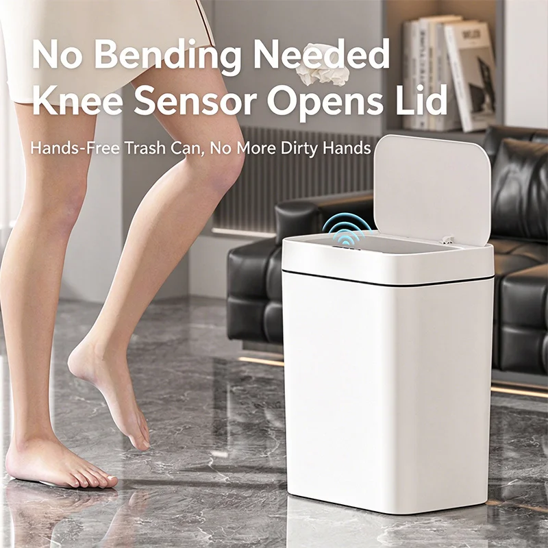 16L Sensor Trash Can, Battery Operated Motion Sensor Garbage Bin with Wave & Knee Sensing, Sealed Lid, Batteries Not Included