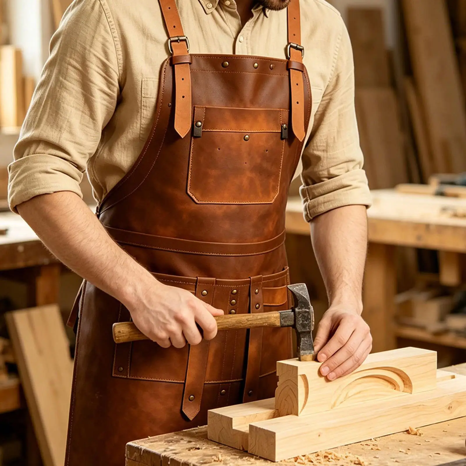 複数のポケット付きレザーエプロン 防水調整可能なストラップ - Leatherwork Apron のレビューと価格
