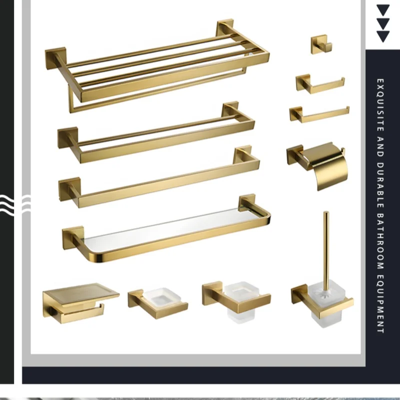 نحى الذهب الحمام الأجهزة الفولاذ المقاوم للصدأ منشفة رف كأس رف ورق المرحاض رف فرشاة المرحاض هوك اكسسوارات الحمام #1