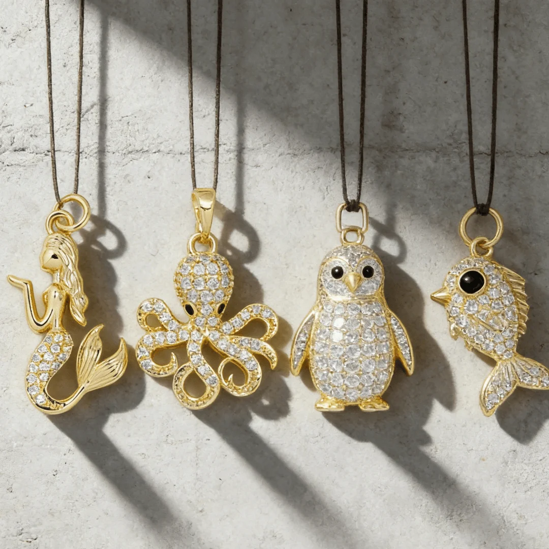 2Pcs Pendants Brass Cubic Zircon  Animal Charms for DIY Jewelry Necklace Bracelet Jewelry Octopus Bird Mermaid Fish Accessories