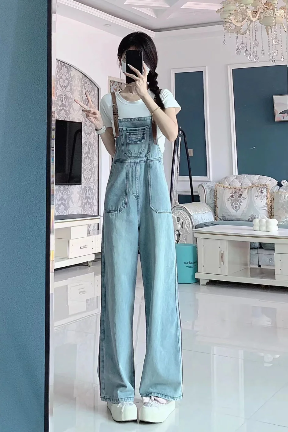 

Американские ретро-джинсовые комбинезоны для женщин, летние, новые, свободные, в стиле BF, с широкими штанинами, повседневные, с высокой талией