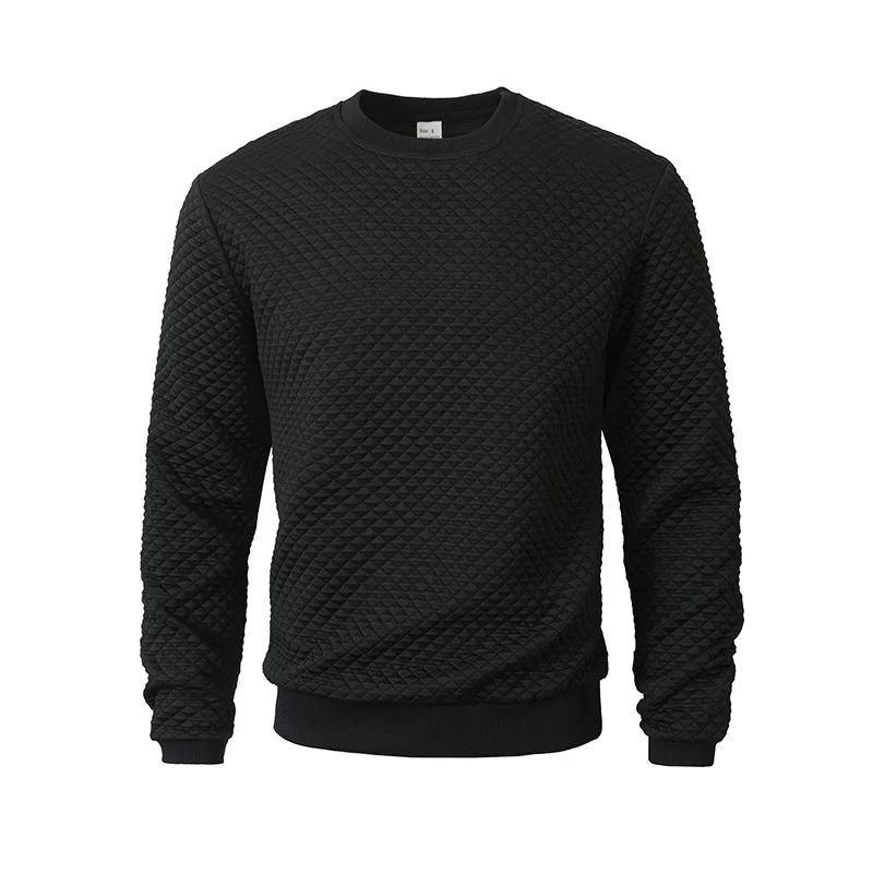 Jersey de cuello redondo para hombre, sudadera informal de Color sólido con cuadros de Jacquard, suéteres ajustados cálidos de manga larga, ropa de calle de punto, otoño