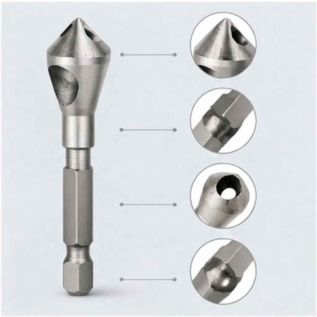 3Pcs Exquisite Crafted Countersink Chamfer Tool Kit Chip Evacuating Chamfer Drill Bits for Hole Finishing Deburring Use
