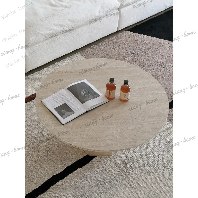 LD Wabi Sabi coffee table marble round French travertine rock slab round coffee table