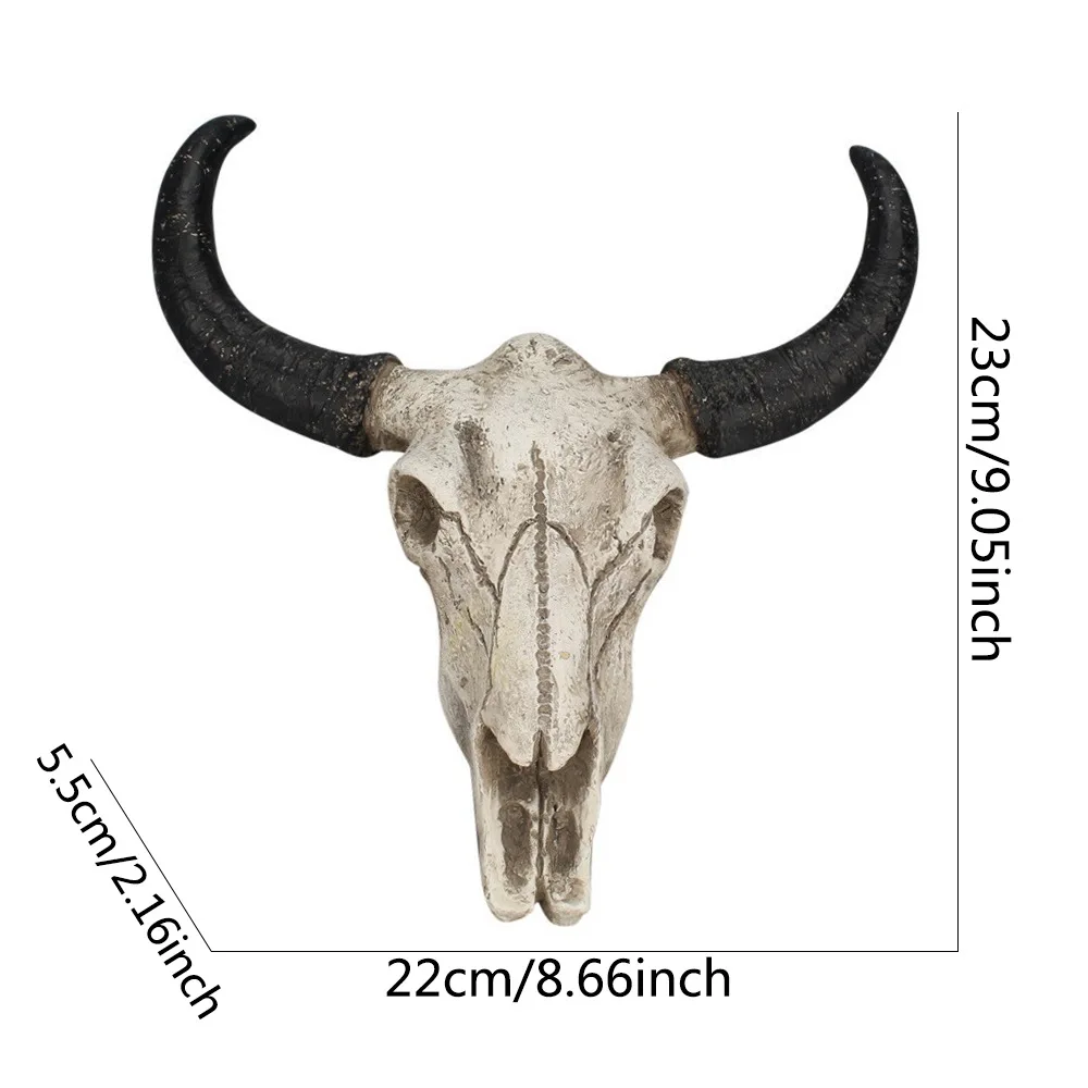 Halloween Cow Skull Decor, 9.05in Realistic Statue Skeleton Animal Head Bull Head Skull Wall Hanging Art Home Wall Decor