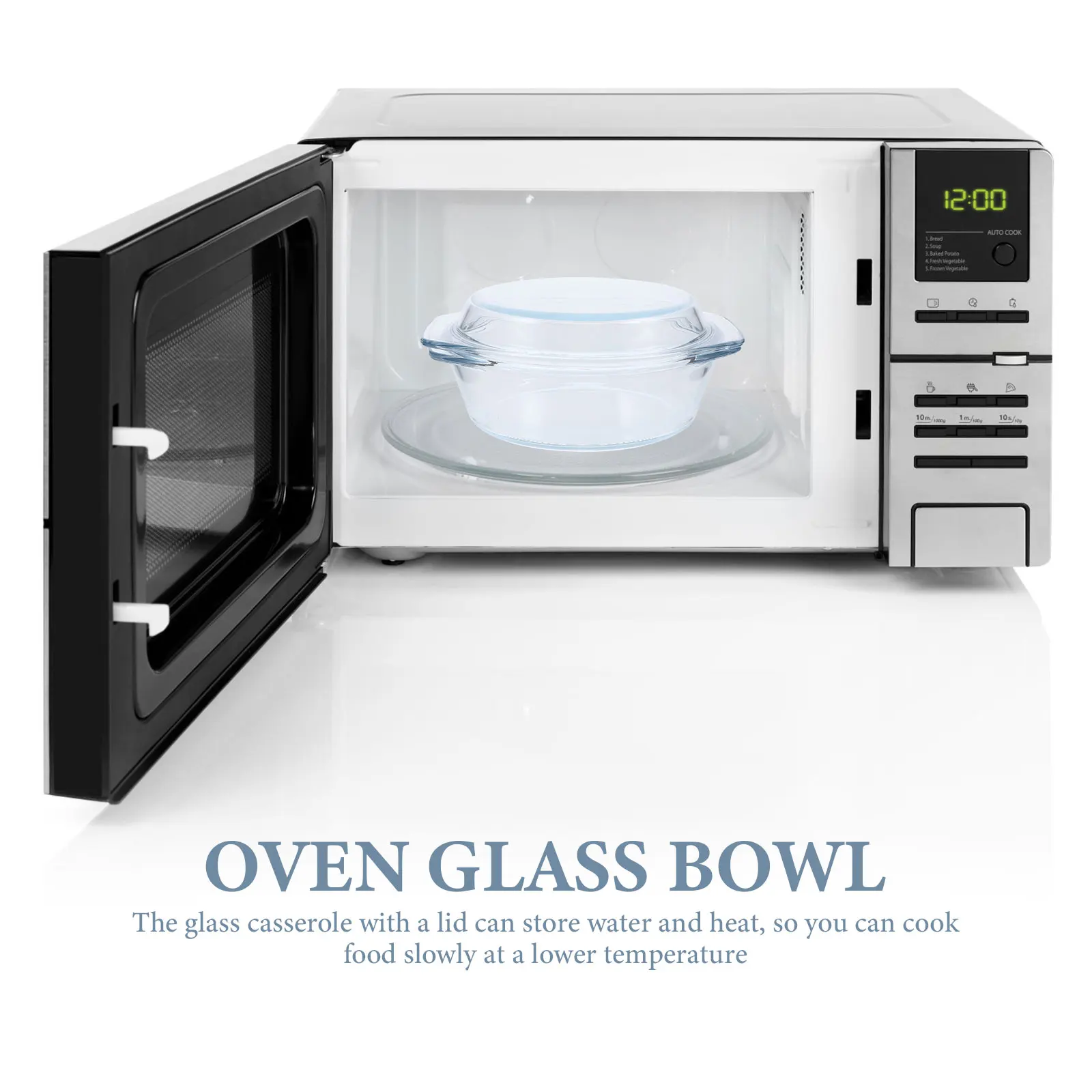 

Covered Glass Casserole Dish Microwave Safe Oven Glass Bowl with Handles Clear Stew Storage Cookware Space Saving for Hotel